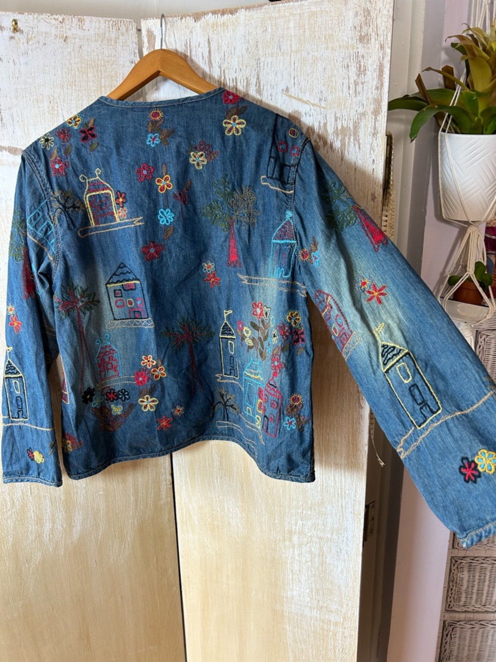 Chico's Blue Denim Jacket with Multicolor Embroidery - Picture 7 of 12